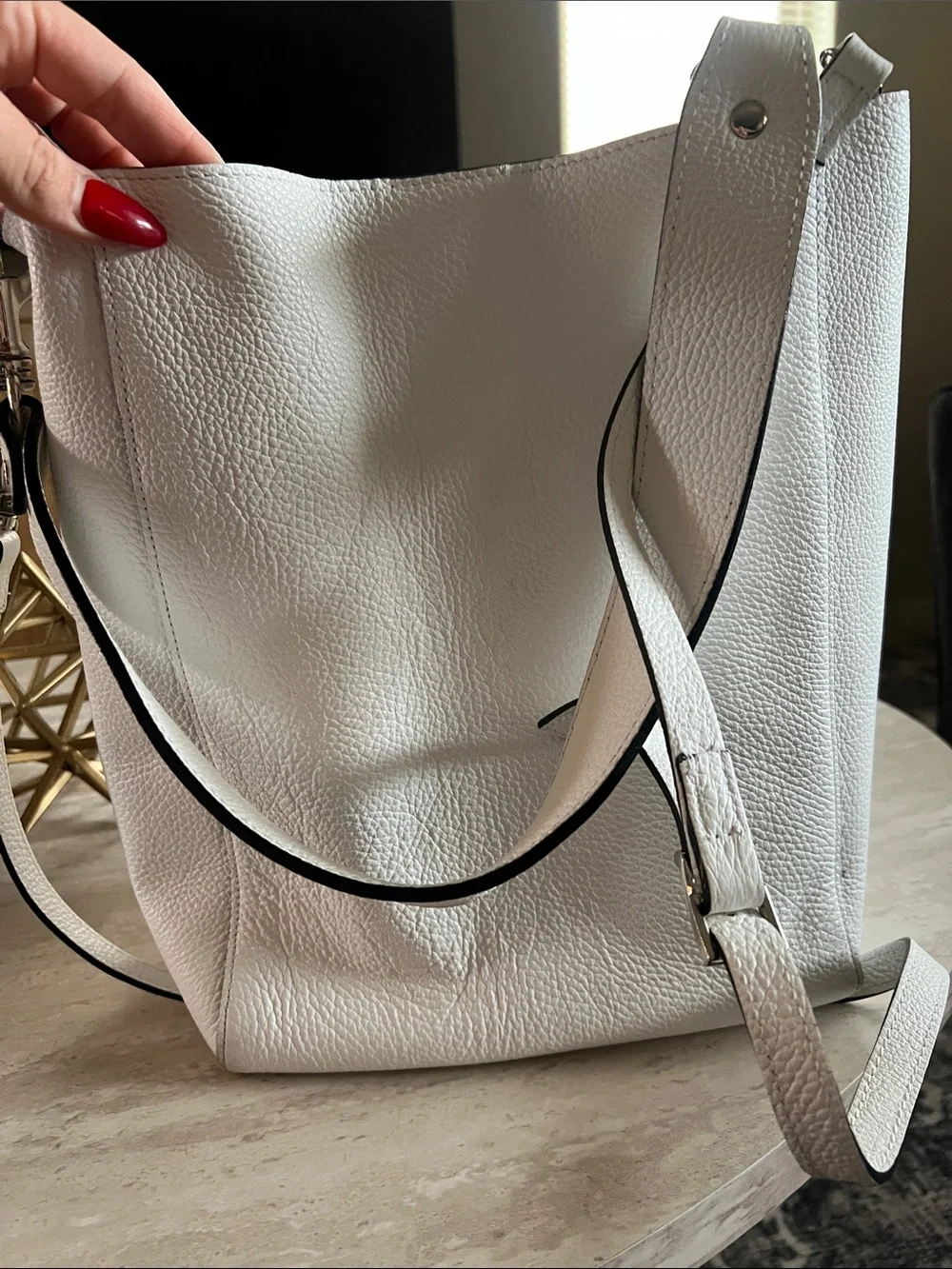 White Leather Shoulder Bag - Sleek Everyday Carry